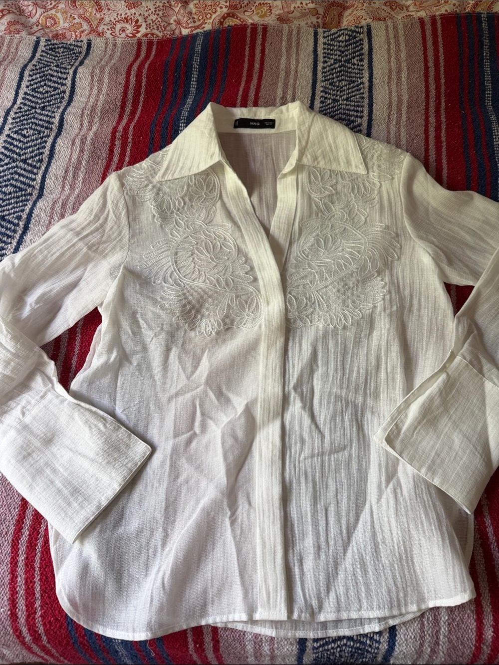 Mango White Embroidered Button-Down Shirt